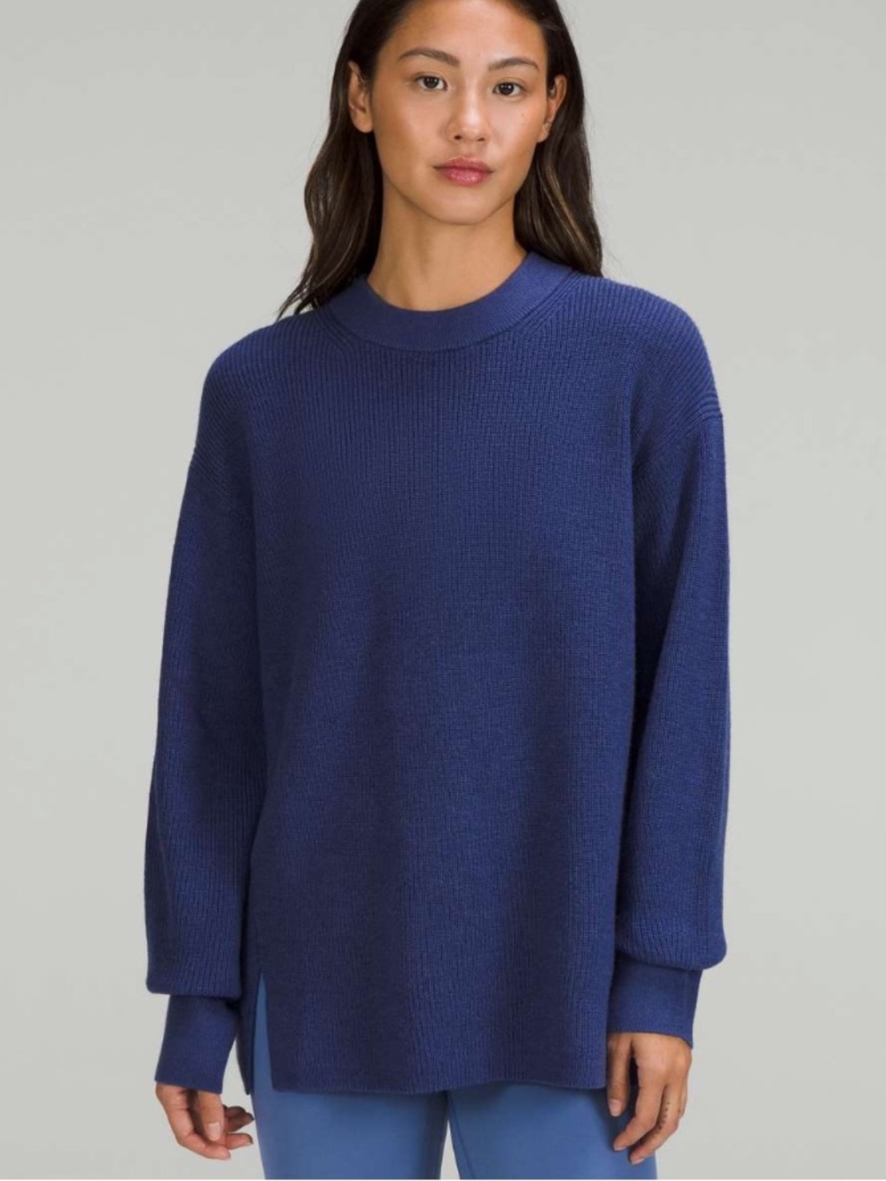 Lululemon Merino Wool-Blend Ribbed Crewneck Sweater Heathered Psychic size 12